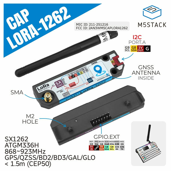M5Stack Cap LoRa-1262 for Cardputer Adv SX1262 LoRa Module Frequency 868 to 923 MHz SMA detail image 2