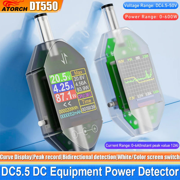 600W DC4.5-50V Max 12A High Precision Digital Voltage Current Tester DC5.5x2.5 Instrument Power Capacity Meter DT550