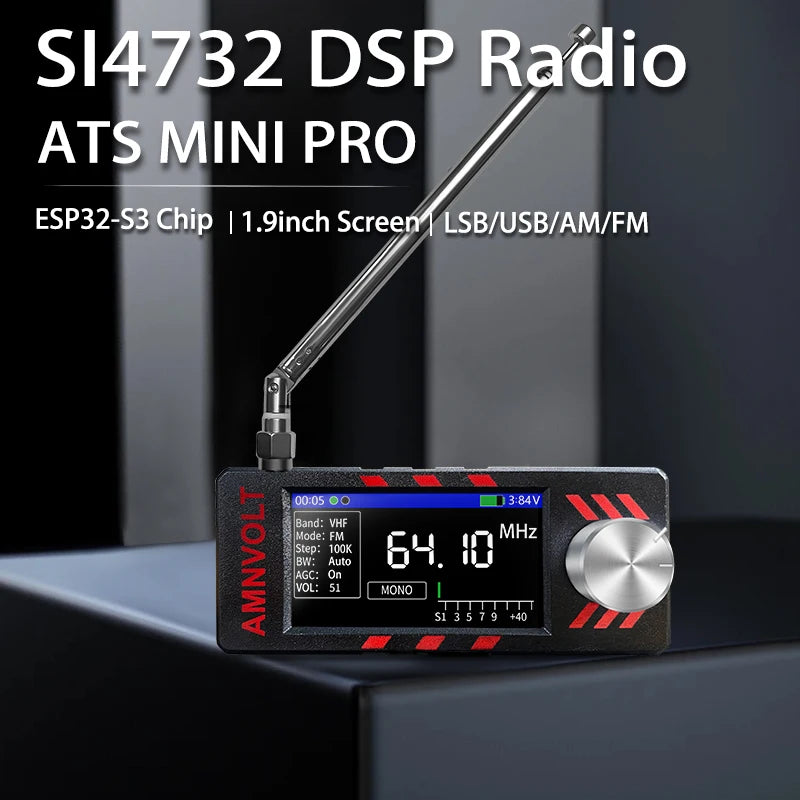 V3S AMNVOLT Mini SI4732 DSP Radio Receiver with Hi-Z,  FM AM SSB LSB USB Mode, SI4732 DSP Chip