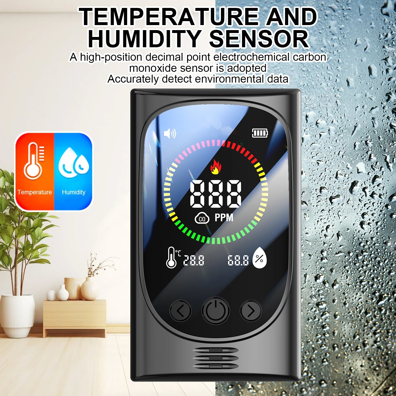 GC600 4-in-1 Plug-in Carbon Monoxide Detector Combustible Gas Alarm Temperature Humidity Sensor High Precision CO Gas Monitor