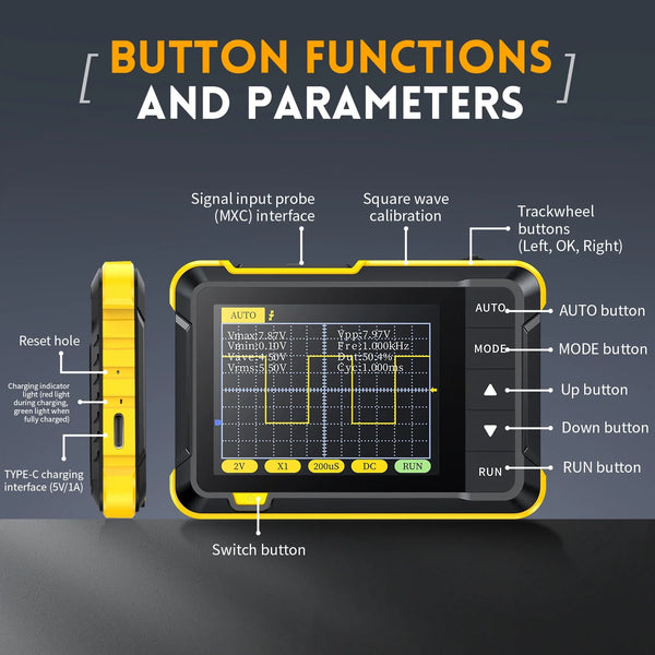 FNIRSI DSO 152 Handheld Digital Oscilloscope Portable Tool   2.5MSa/s 200KHz Analog Bandwidth 800 VPP  PWM Output Digital