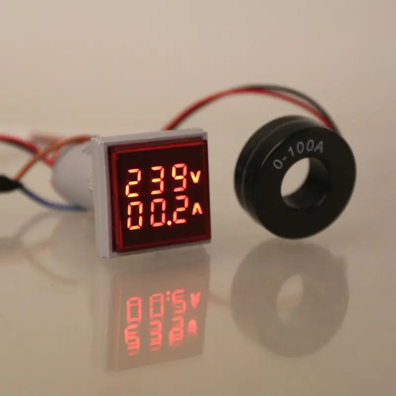 Square Dual Display Voltmeter & Ammeter LED Digital Voltage Gauge AC 60-500V 0-100A Current Meter Durable Voltage Panel KXRE
