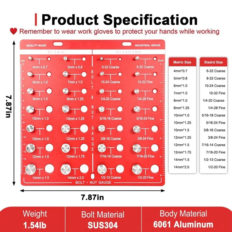 28 Nut And Bolt Thread Checker Accessories Bolt Size Standard Ruler tool With Inches And Centimeters On Both Sides Wood Tools