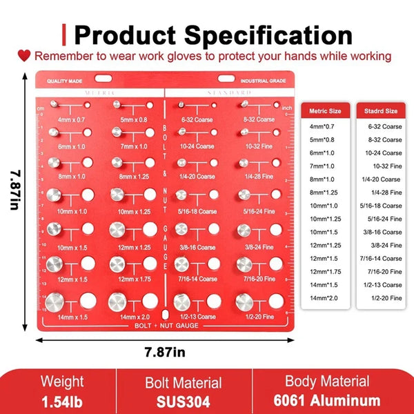 28 Nut And Bolt Thread Checker Accessories Bolt Size Standard Ruler tool With Inches And Centimeters On Both Sides Wood Tools