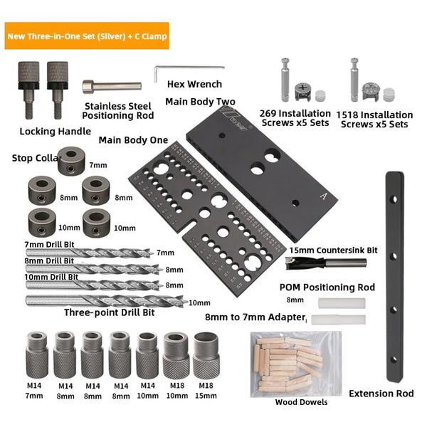 WNew Woodworking Drilling Locator  3 In 1 Aluminum Tenon Hole Puncher Hardware Tools Set Of  Drills Carpentry Drill Accessories