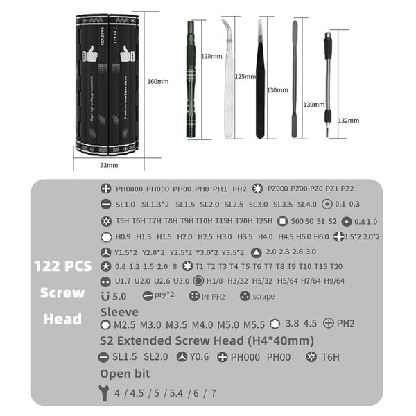 128 in 1 Precision Screwdriver Set Multi Tools Set Roll Type Hand Tool Set Screw Driver Kit High Quality Alloy for Home & Repair