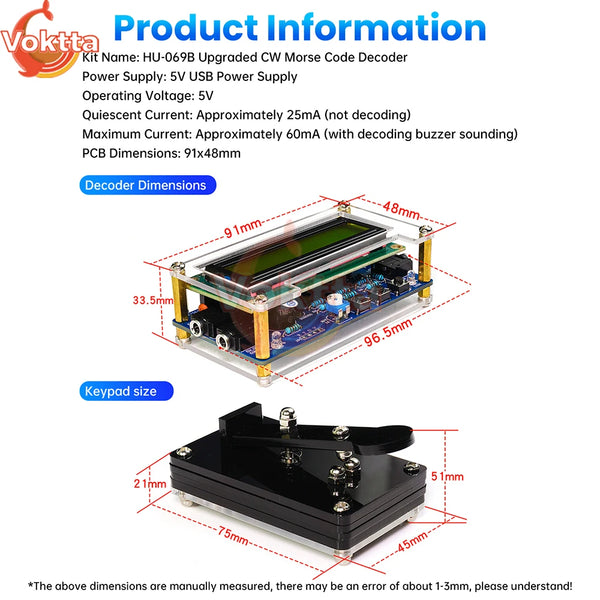 DC 5V CW Morse Code Decoder Loose Kit Audio Cipher Reader Circuit Board Welding Exercise DIY Electronic Manufacturing Kits