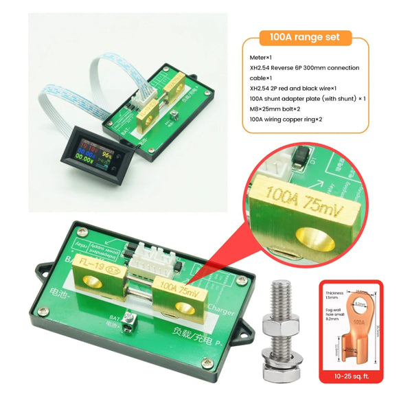 DC7~200V Digital Power Energy Voltmeter Ammeter Bi-Directional Metering Coulometer Battery Tester 9 in 1 Multi-Function Tester