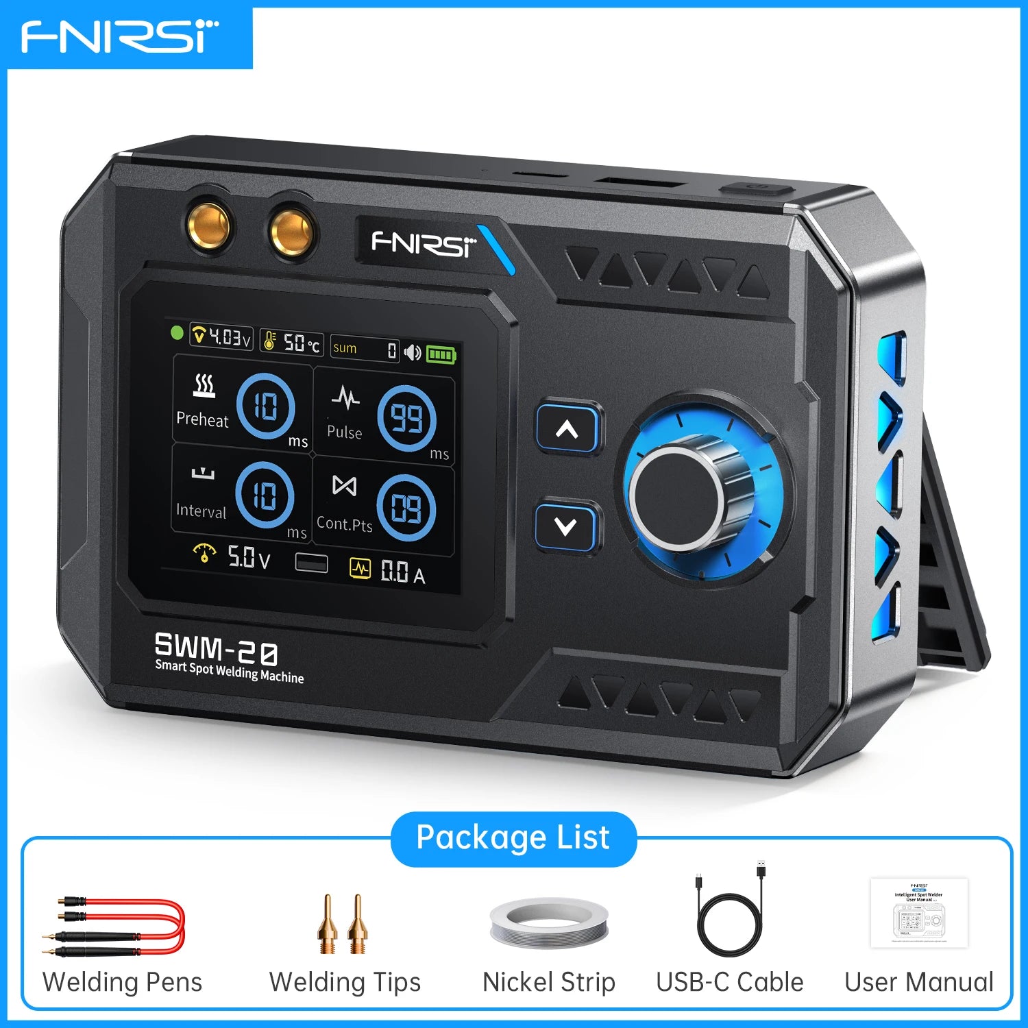 FNIRSI SWM-20 Portable Spot Welder Double Pulse Battery Welding Machine 18650 Battery DIY Pack Welding Tool 0.5mm Nickel Chip