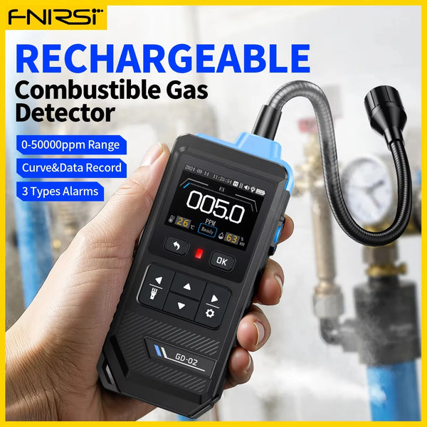 FNIRSI GD-02 Portable Gas Leak Detector 50000PPM Sound & Light Alarm Combustible Natural Methane LPG Leak Detectio Gas Detector