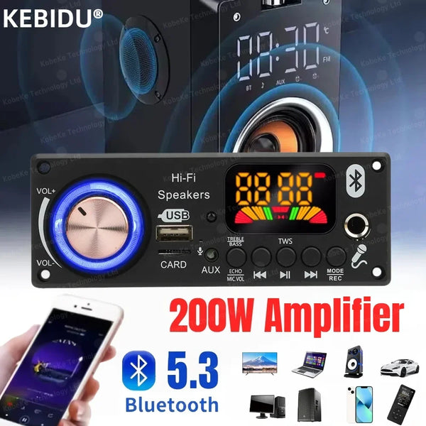 200W DIY Home Digital Amplifier MP3 Decoder Board 100W Audio Power Bluetooth 5.3 FM For Music Subwoofer Speakers Volume Control
