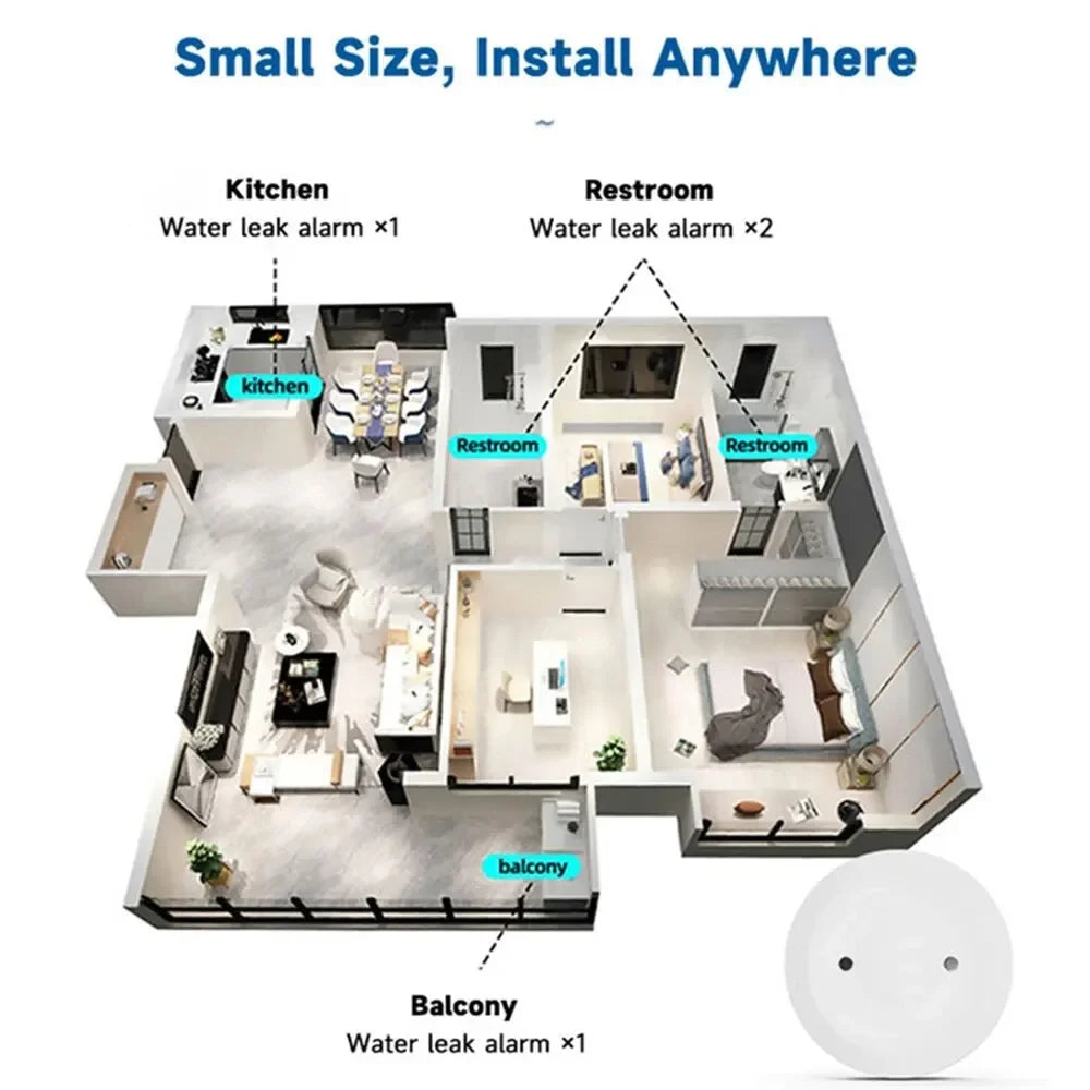 Sensore di rilevamento perdite d'acqua ZigBee3.0, allarme per allagamenti, controllo tramite app, compatibile con gateway Zigbee.