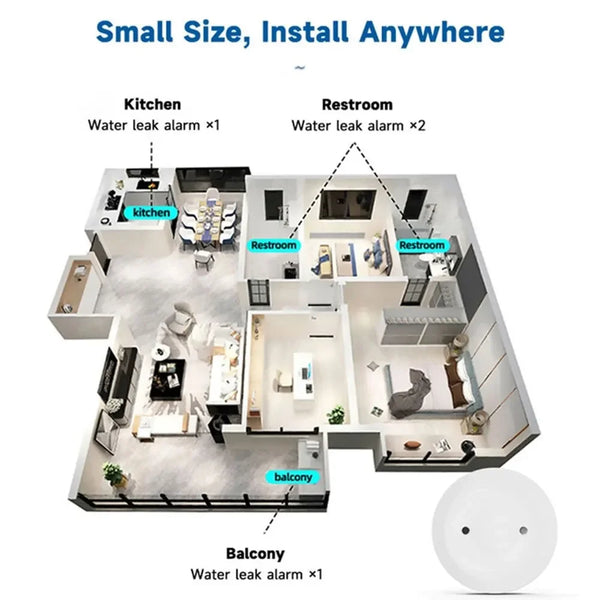 Sensore di rilevamento perdite d'acqua ZigBee3.0, allarme per allagamenti, controllo tramite app, compatibile con gateway Zigbee.