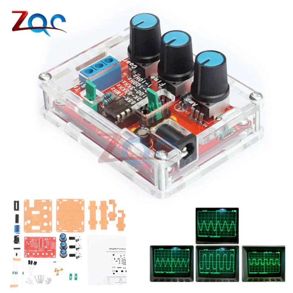 Kit fai da te generatore di segnale funzionale XR2206 da 1Hz a 1MHz, uscita sinusoidale/triangolare/quadra, frequenza e ampiezza regolabili.