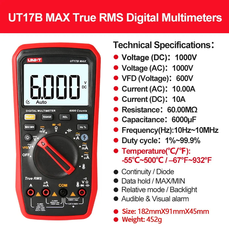 UNI T Professzionális digitális multiméter teszter UT15B MAX 1000V AC DC feszültségmérő kondenzátor teszter True RMS elektromos multiméter