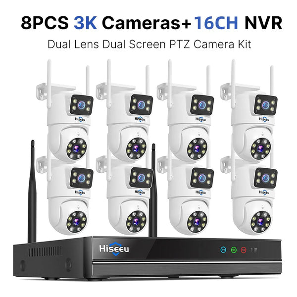 Hiseeu 16CH NVR Dual Lens Wireless CCTV Surveillance Kit Human Detection Night Vision P2P 3K 6MP IP Cameras Security System