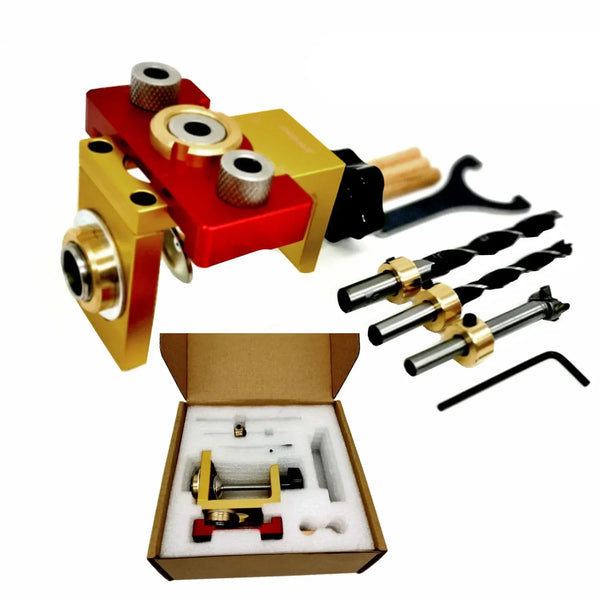 3 In 1 Dowel Jig Aluminum Alloy Pocket Hole Jig 8/10/15mm Drill Guide Locator for Wood Board Splicing Woodworking Tool