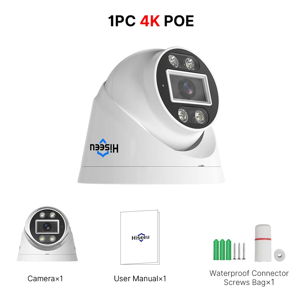 Hiseeu 5MP 8MP 4K POE IP Camera ONVIF CCTV Surveillance Dome Surveillance Camera Two Way Audio Face Detection Night Vision Cam
