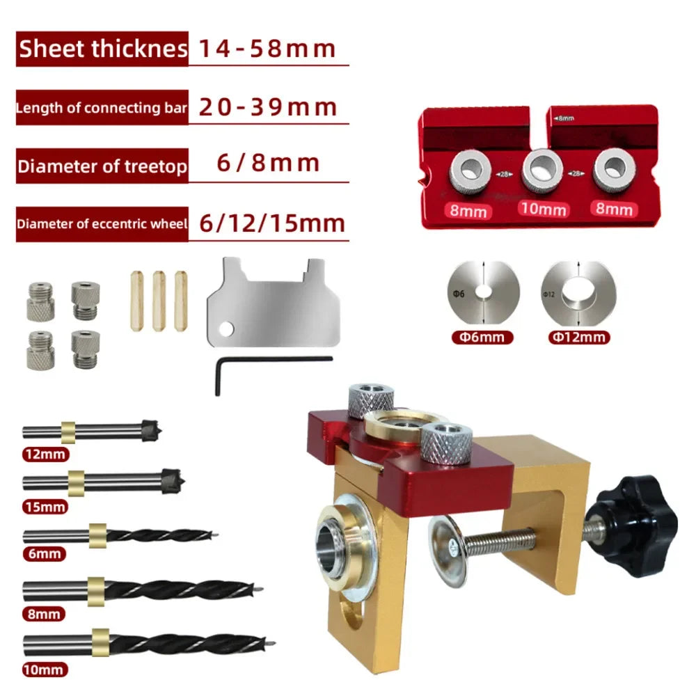 Adjustable 3 in 1 Dowel Jig Drilling Guide Kit Set Positioning Clip Puncher Locator Woodworking Joints Tools for Guide  Dowel