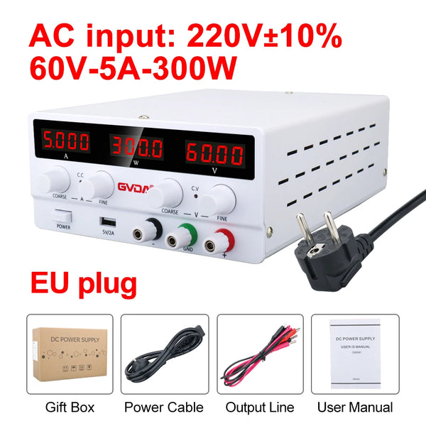 GVDA Adjustable DC Power Supply 30V 10A Lab Power Supply 300W Voltage Regulator Stabilizer 60V 5A Switching Bench Power Source