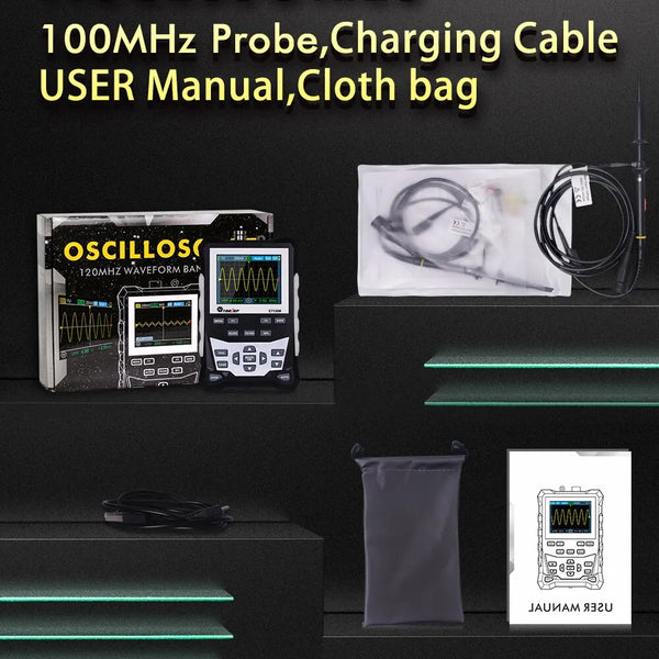 TOOLTOP ET120M 120MHz Handheld Digital Oscilloscope 1Mhz Square Wave Signal Output Auto Oscilloscope for Electrical Car Repair