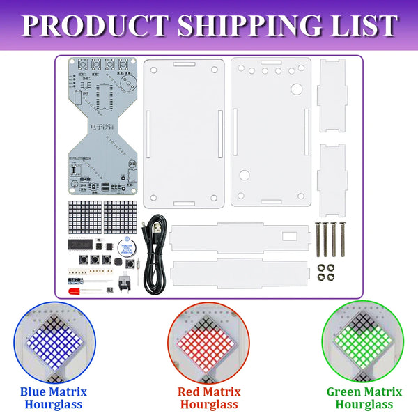 DIY Electronic Kit LED Dot Matrix Component Hourglass Gravity-Sensing Timer PCB Soldering Practice Kit Dual Power Supply DC5V