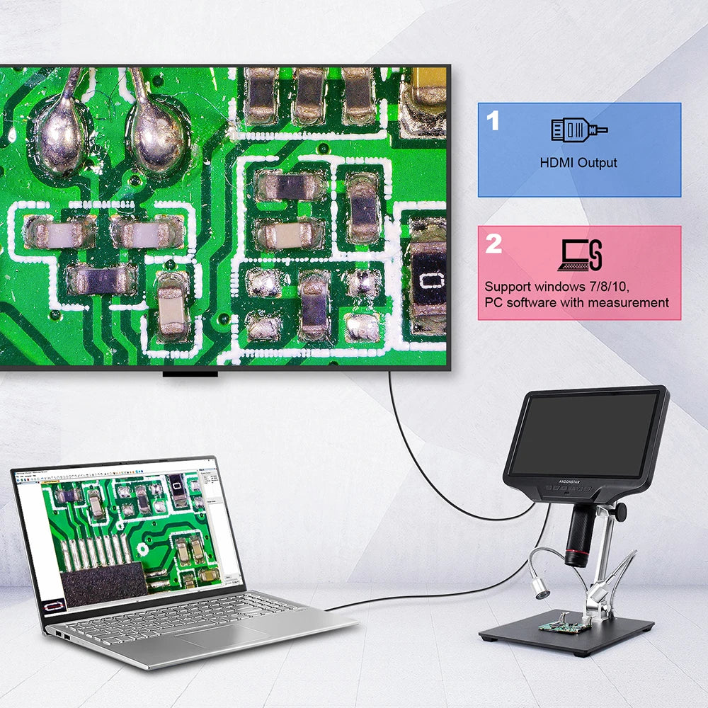 Andonstar AD409 HDMI Digital Microscope 10.1‘’ LCD Screen Soldering Microscope 300X USB Electronic Microscope for PCB Soldering