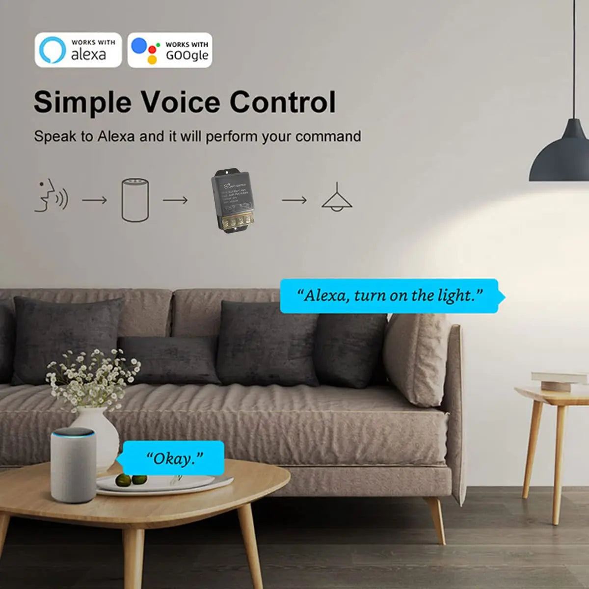 Interruttore relè WiFi intelligente ad alta potenza eWeLink 30A - Controllo remoto wireless tramite APP/Alexa/Google Home | Timer e automazione fai da te | Pl