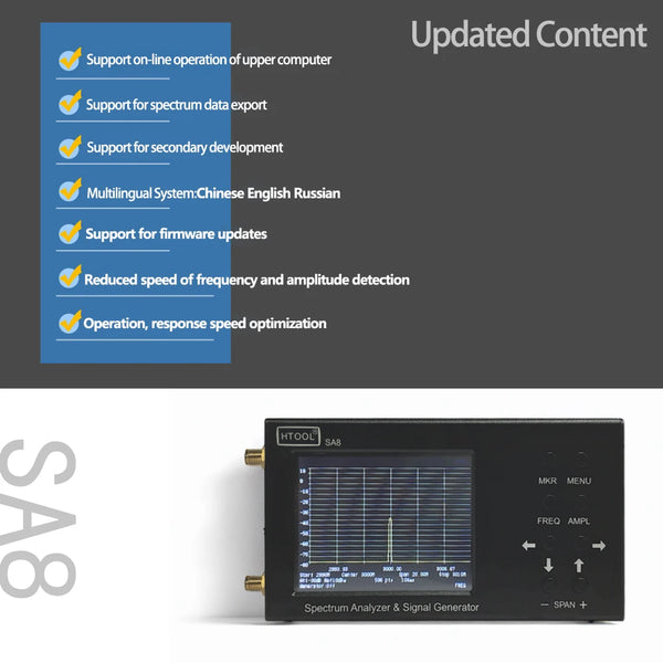 HTOOL SA8 Spectrum Analyzer 35MHz-6.2G Built-in Signal Tracking Source Wireless RF Frequency Meter
