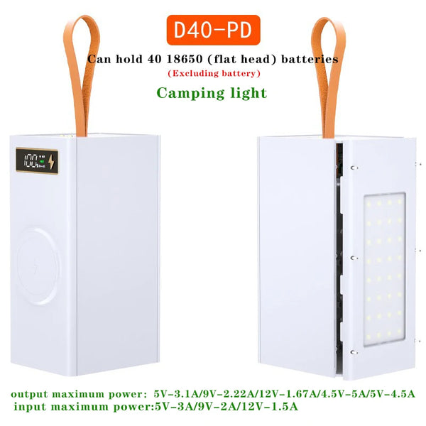 40*18650 DIY Power Bank Case Batteries Power Box Regular/PD Camping light Version Power Bank Shell  Batteries Power Shell
