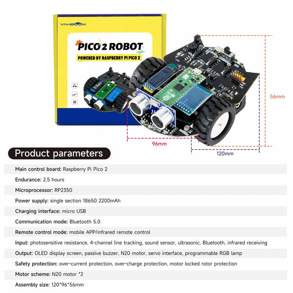 Raspberry Pi Pico 2 Robot Car Kit Programmable Car Use MicroPython Programming For DIY Electronic Project Raspberry Pi