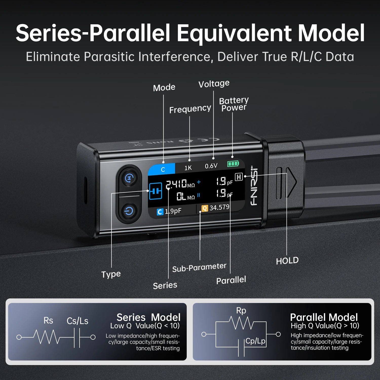 FNIRSI LCR-ST2 2-in-1 Digital Tweezer Bridge LCR ESR Meter SMD Test Kelvin Clip Electronic Component Multifunctional Tester Tool