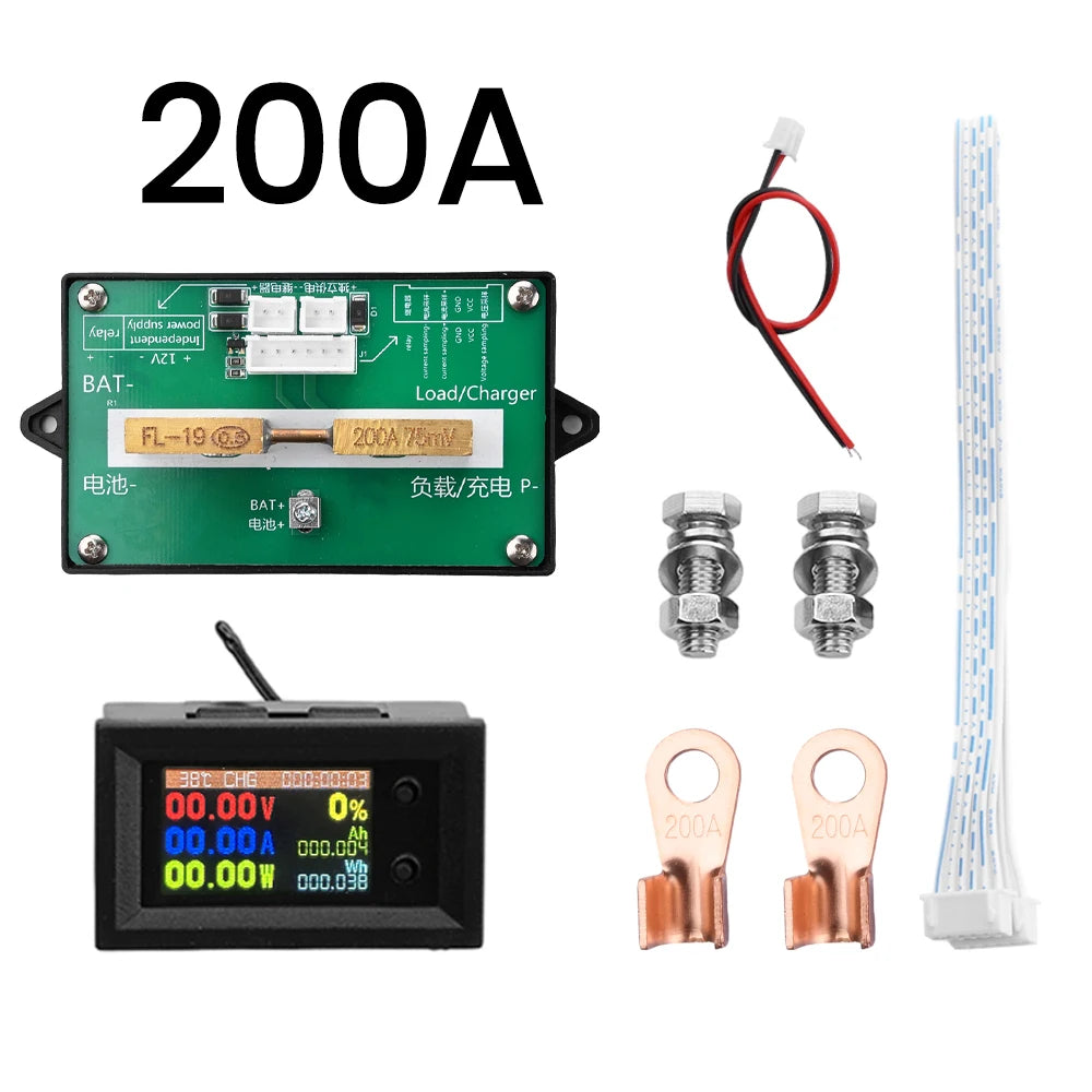 DC7~200V Digital Power Energy Voltmeter Ammeter Bi-Directional Metering Coulometer Battery Tester 9 in 1 Multi-Function Tester
