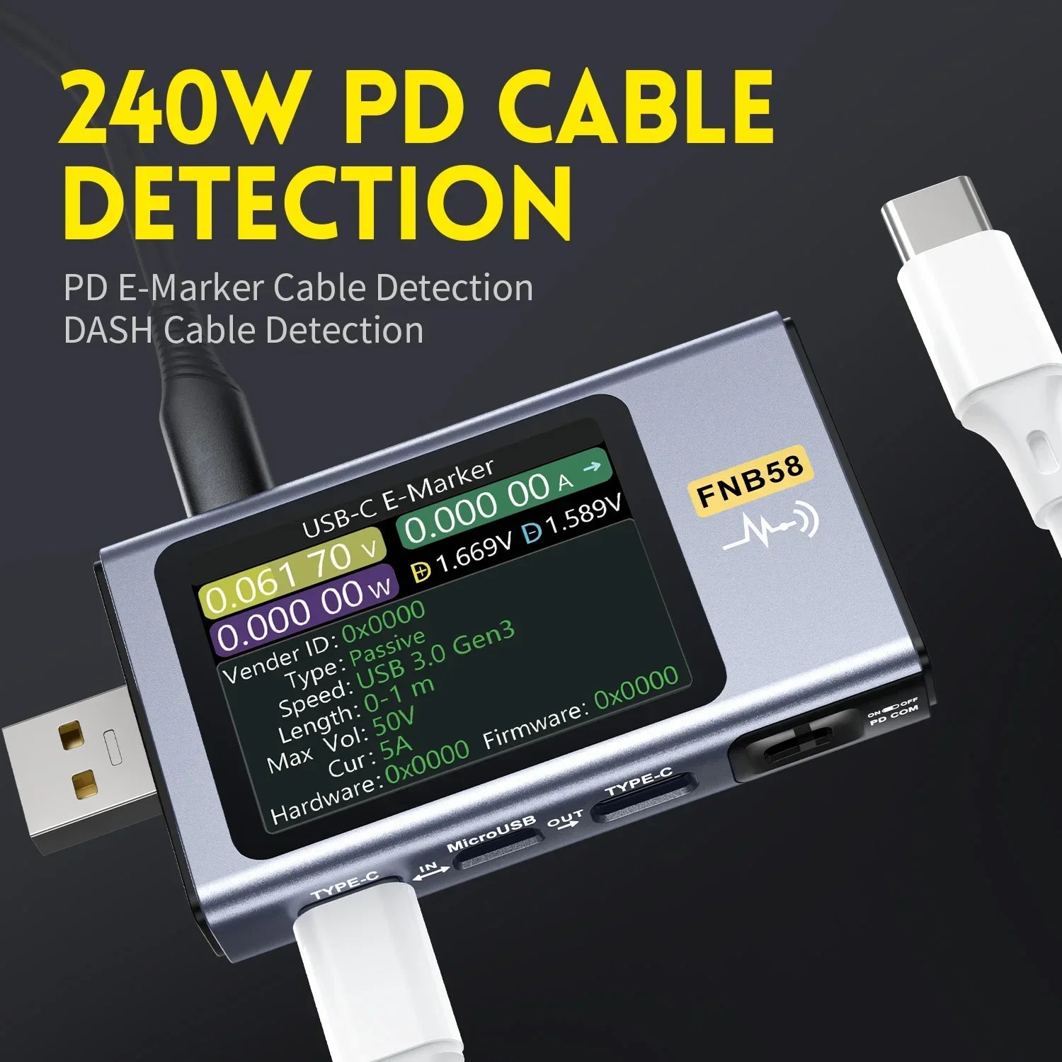 FNIRSI FNB58 USB Digital Voltmeter Ammeter Tester Tool TYPE-C Fast Charge Detection Trigger Capacity Ripple Measurement