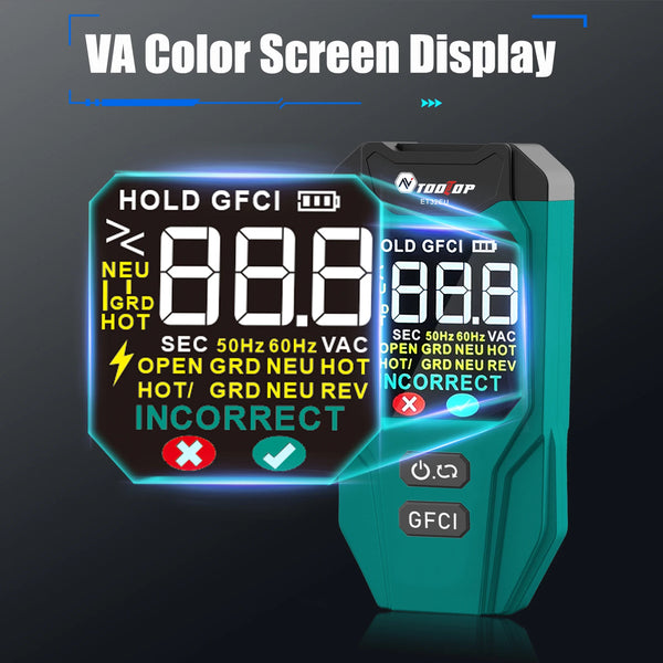 TOOLTOP ET32 Digital Circuit Breaker Finder & Socket Tester with GFCI Trip Time Display EU UK US Plug Leakage Current Detector