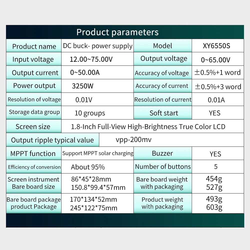 XY6550S 3250W 50A CNC Buck Power Supply Direct Current Stabilized Voltage Constant Voltage and Current Step-down Module MPPT