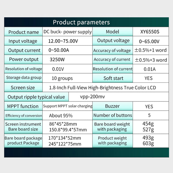XY6550S 3250W 50A CNC Buck Power Supply Direct Current Stabilized Voltage Constant Voltage and Current Step-down Module MPPT