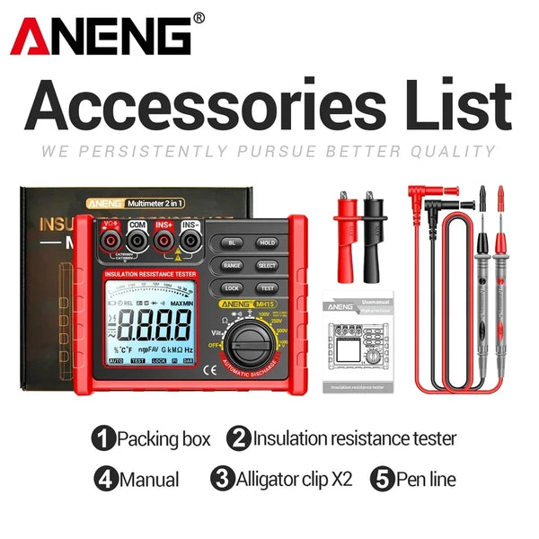 ANENG MH15 Digital Megohmmeter  Insulation Resistance Tester  Earth Megometro 6000 Count Multifunctional Ohm Tester High Voltage