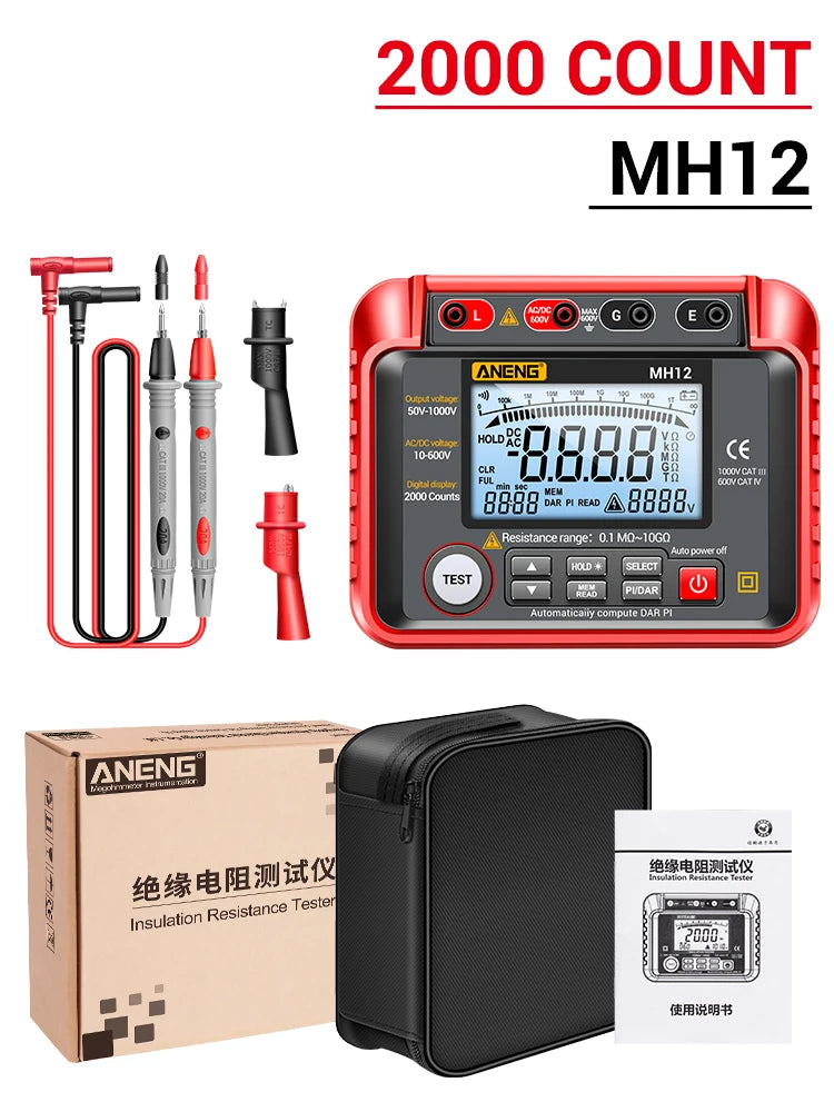 ANENG MH12 Digital Megohmmeter Meters  Insulation Earth Resistance Meters Tester cable High Voltage Voltmeter Meter