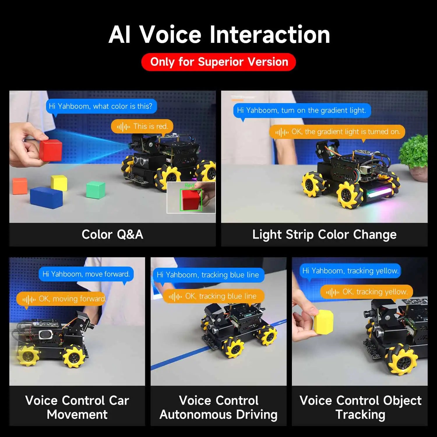 Yahboom 4WD Raspbot V2 AI Large Model Robot Kit for Raspberry Pi 5 Beginners Educational Project ROS2-Humble Python Programming