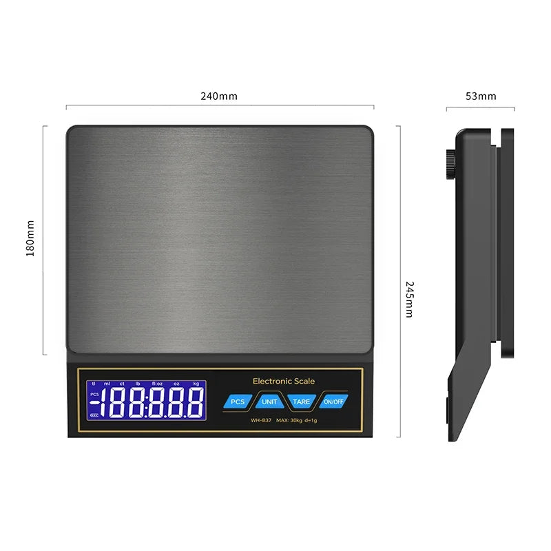 30kg/1g Digital Kitchen Scale Household Electronic Food Scale Rechargeable LCD Display detail image 3