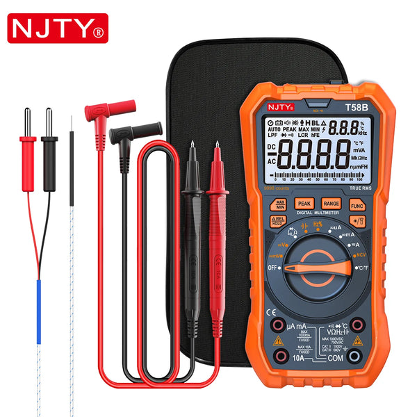 NJTY T58B T58C Inductance Digital Multimeter AUTO Range 9999 Counts  Voltage Current Capacitance LED Smart Backlit Large Screen