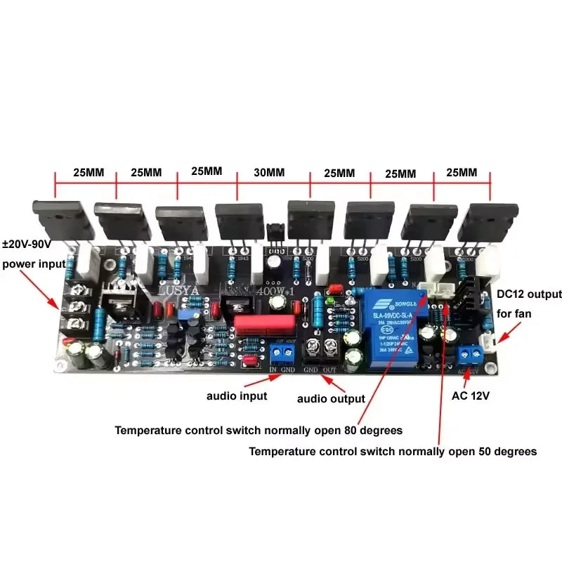 Upgraded Version Mono 400W Tube 2SC5200 + 2SA1943 20V-90V HIFI High Power Audio Amplifier detail image 2