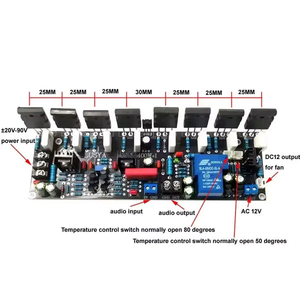Upgraded Version Mono 400W Tube 2SC5200 + 2SA1943 20V-90V HIFI High Power Audio Amplifier detail image 2