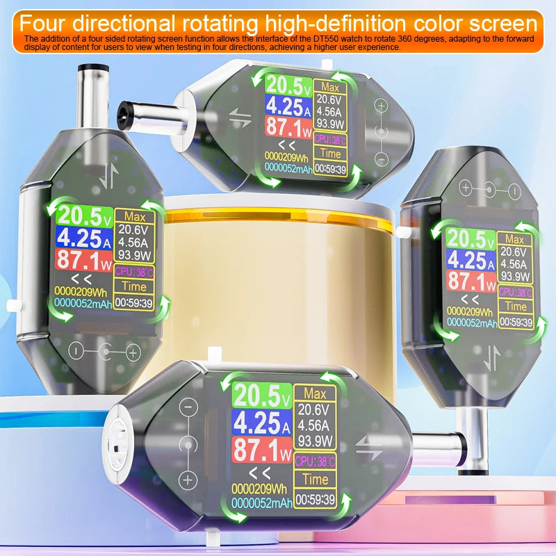 600W DC4.5-50V Max 12A High Precision Digital Voltage Current Tester DC5.5x2.5 Instrument Power Capacity Meter DT550