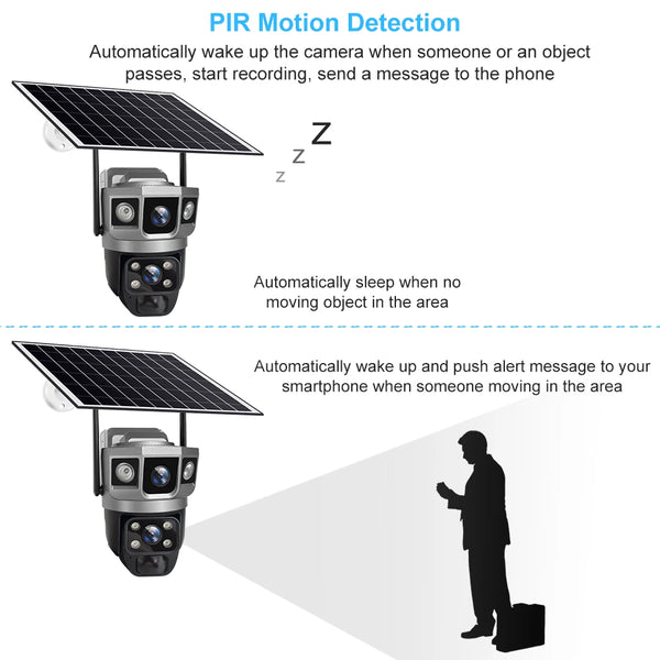 V380 Pro Solar Camera 4G Sim Outdoor Dual Lens Three Screens Webcam PIR Human Detect CCTV Security Video Battery PTZ IP Camara