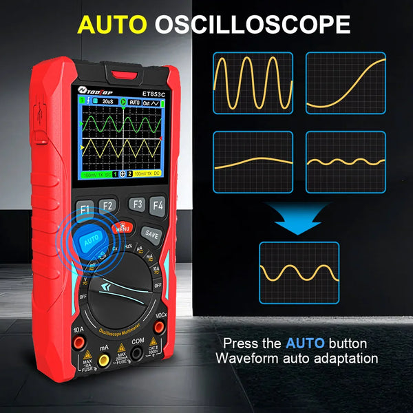 TOOLTOP ET853C 70Mhz 2CH Portable Digital Oscilloscope 20000 Counts Digital Multimeter Signal Generator 3in1 Car Repair Tools