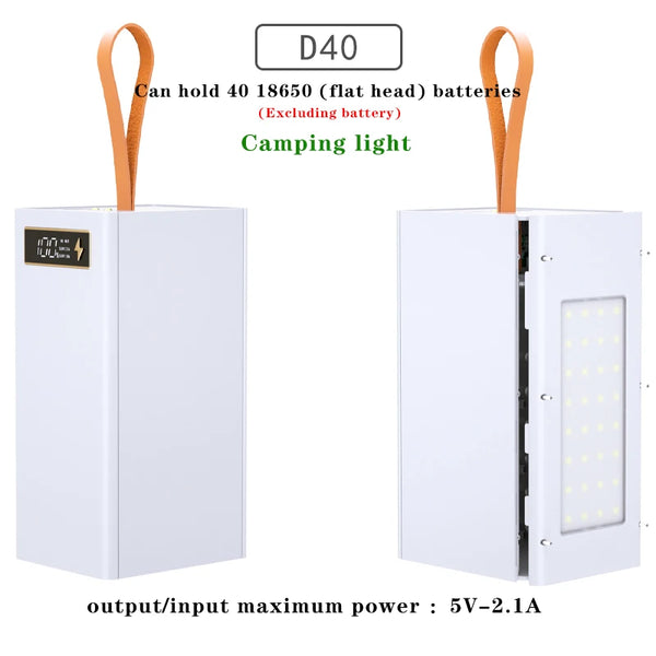 40*18650 DIY Power Bank Case Batteries Power Box Regular/PD Camping light Version Power Bank Shell  Batteries Power Shell