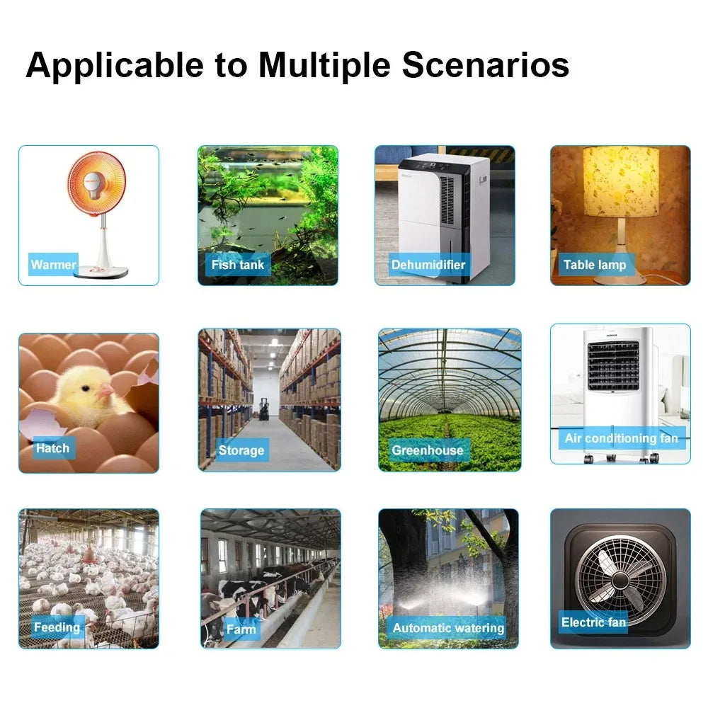 Tuya Wifi 16A/20A Smart Temperature Humidity Switch Power Monitor RF Remote with Thermostat Probe Sensor for Fish Tank Wareh