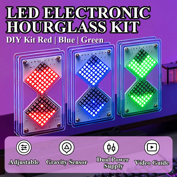 DIY Electronic Kit LED Dot Matrix Component Hourglass Gravity-Sensing Timer PCB Soldering Practice Kit Dual Power Supply DC5V